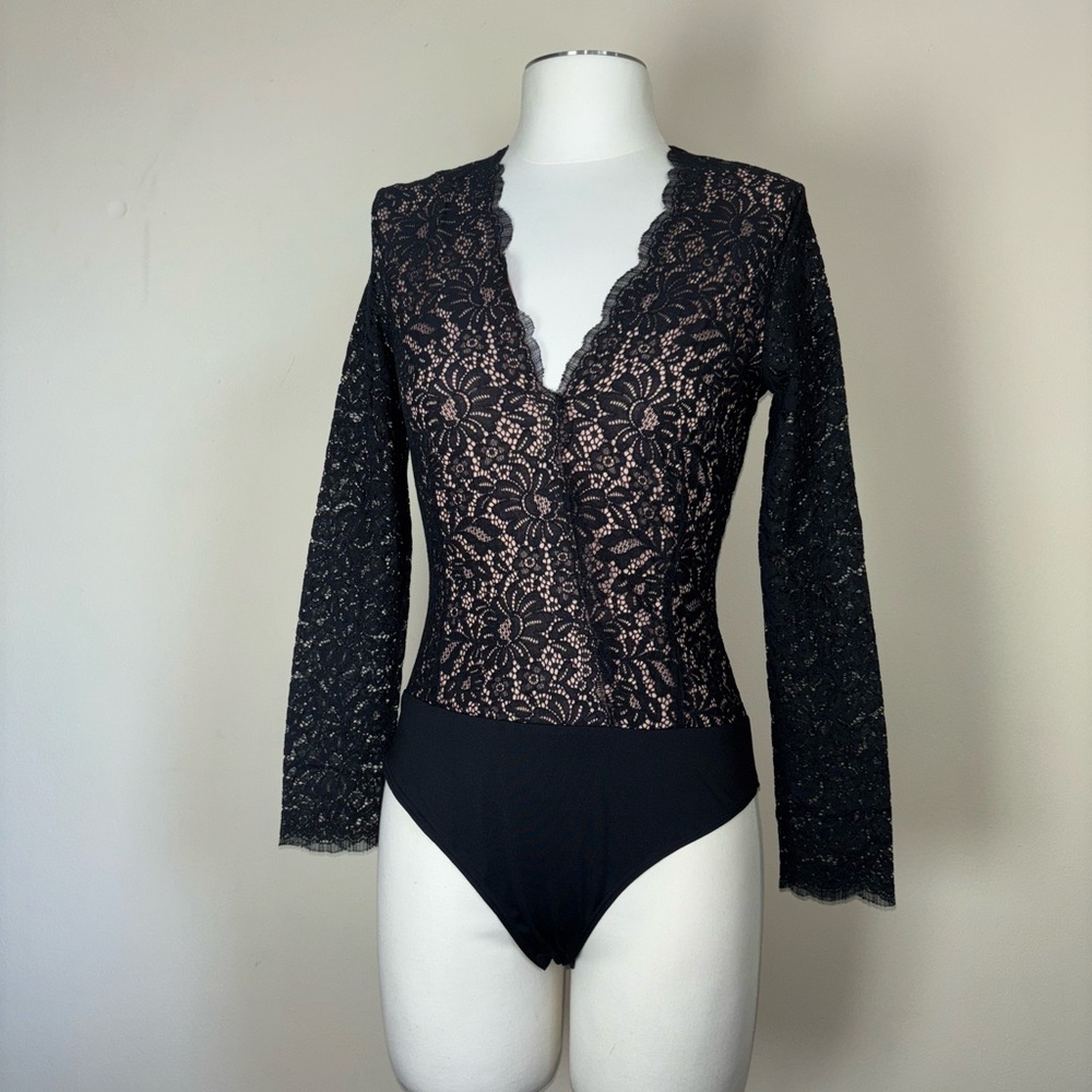 H&M Black Lace Floral Bodysuit
